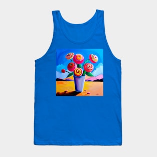 Cute Abstract Flowers in a Desert Mountain Landscape Tank Top